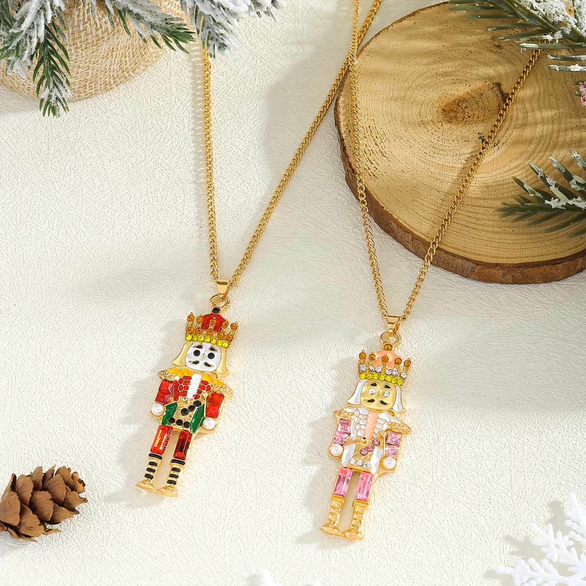 Women's Nutcracker Soldier Rhinestone & Enamel Charm Necklace Set